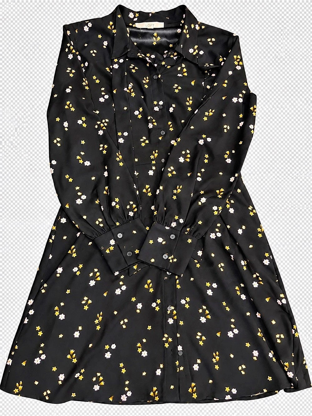 LOFT Floral Mini Dress in Black & Yellow